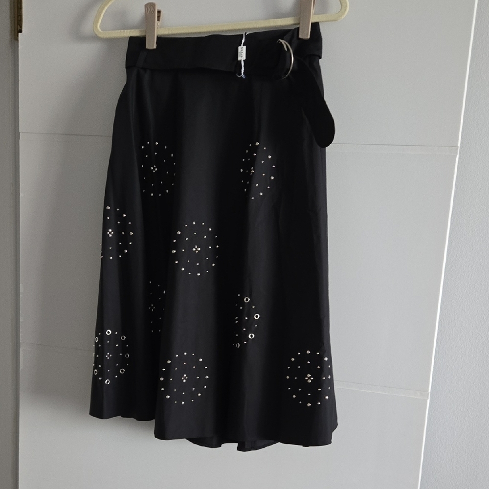 Akris Punto Black Embellished A-Line Skirt